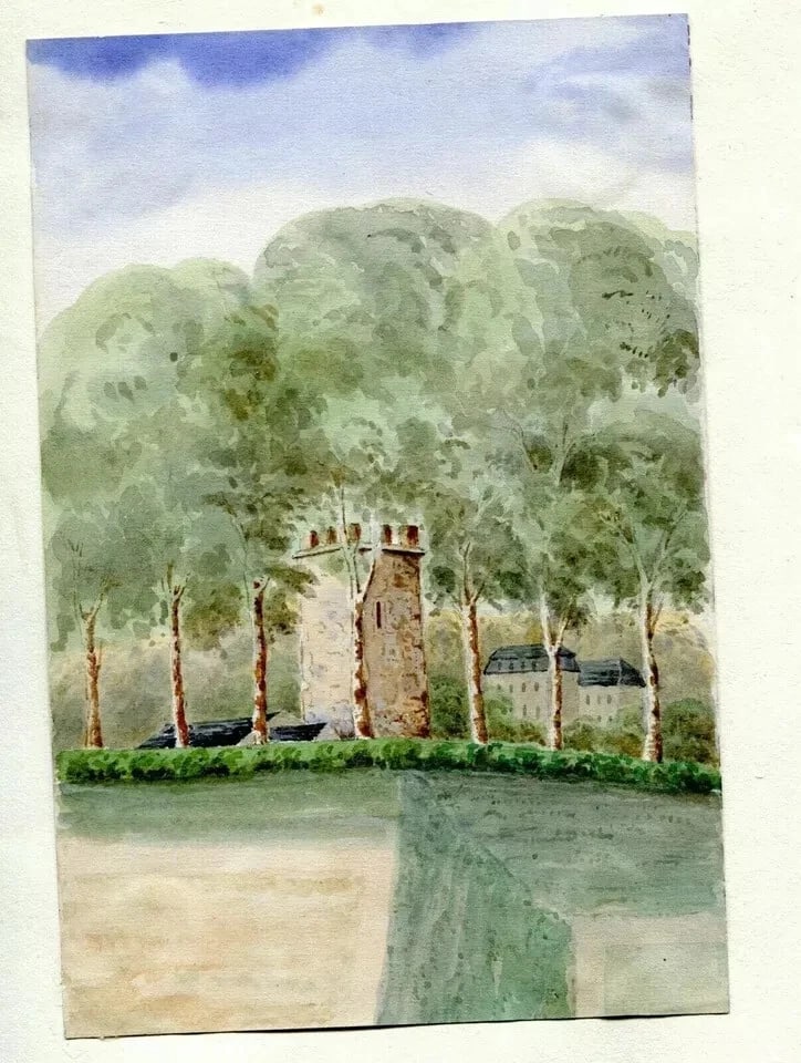 Antique Vintage Drawing 19th century - Landscape, Castle, Forest, French - 9