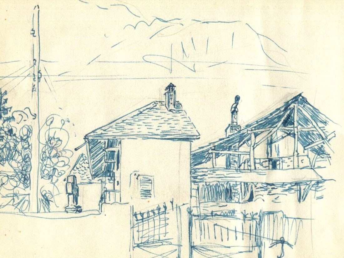 Vintage Ink Original Drawing Landscape Houses and Cityviews c 1933 (1 of 9)