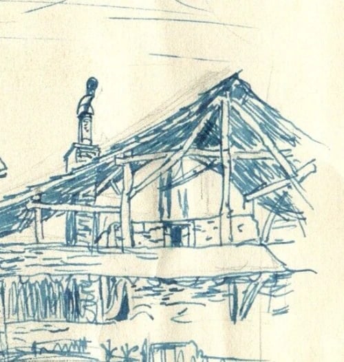 Vintage Ink Original Drawing Landscape Houses and Cityviews c 1933 - 4