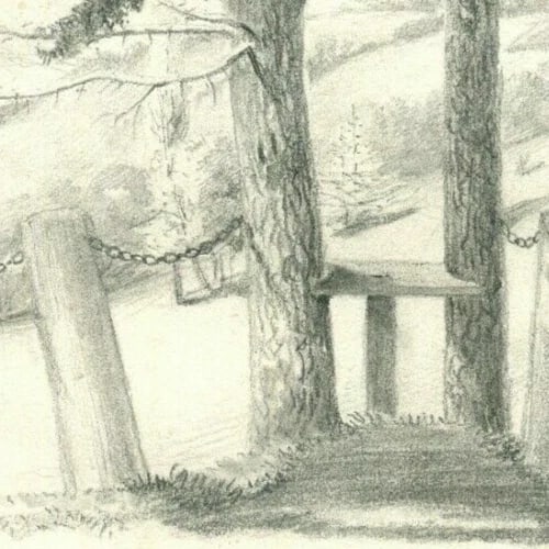 Landscape Chemin de Fer, Lyon, Rignon Antique Pencil Drawing Original 19th - 4