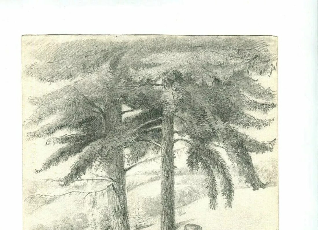 Landscape Chemin de Fer, Lyon, Rignon Antique Pencil Drawing Original 19th - 6