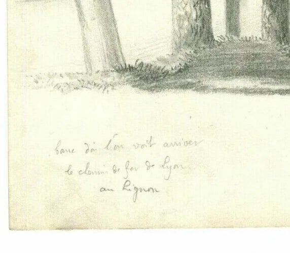 Landscape Chemin de Fer, Lyon, Rignon Antique Pencil Drawing Original 19th - 8