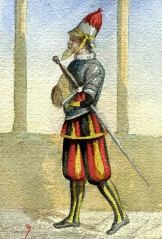 Drawing Costume, Man, Italy, Religious, Vatican, Guard Antique Original - 2