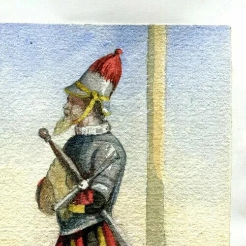 Drawing Costume, Man, Italy, Religious, Vatican, Guard Antique Original - 4