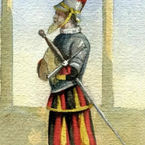 Drawing Costume, Man, Italy, Religious, Vatican, Guard Antique Original - 6
