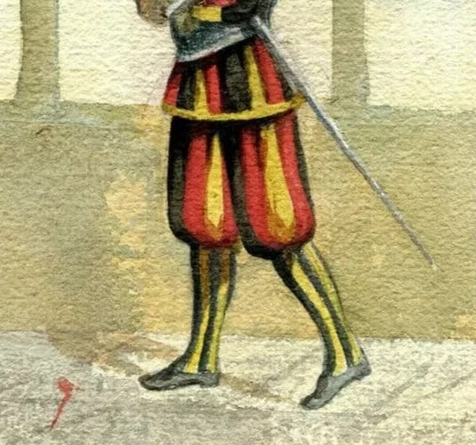 Drawing Costume, Man, Italy, Religious, Vatican, Guard Antique Original - 8