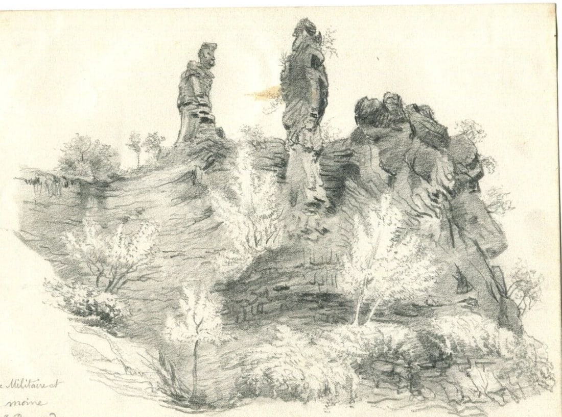 Sketch, Rocks, Pont de Salineres, Anderze - Drawing Antique Original - 2