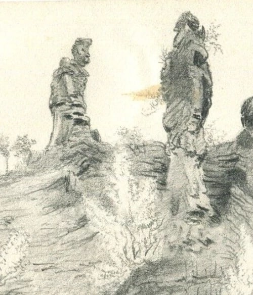 Sketch, Rocks, Pont de Salineres, Anderze - Drawing Antique Original - 3