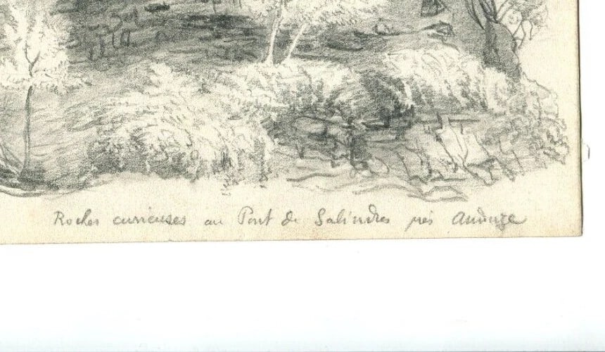 Sketch, Rocks, Pont de Salineres, Anderze - Drawing Antique Original - 6