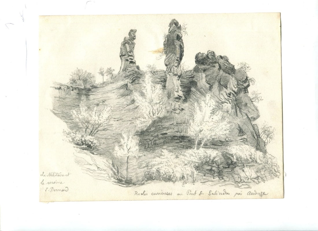 Sketch, Rocks, Pont de Salineres, Anderze - Drawing Antique Original - 7
