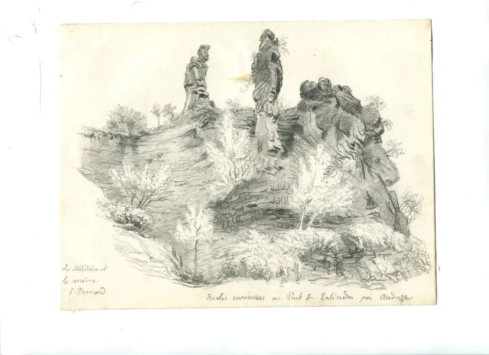 Sketch, Rocks, Pont de Salineres, Anderze - Drawing Antique Original - 8
