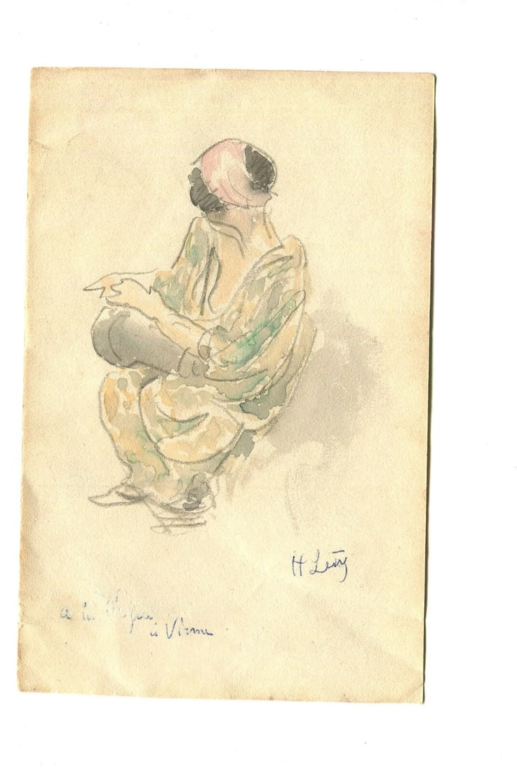 Antique Original Signed Drawing Woman Portrait Playing Dambé - 7