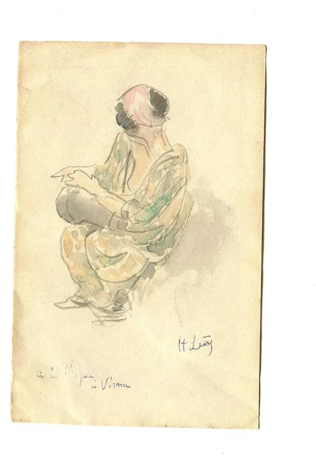 Antique Original Signed Drawing Woman Portrait Playing Dambé - 8