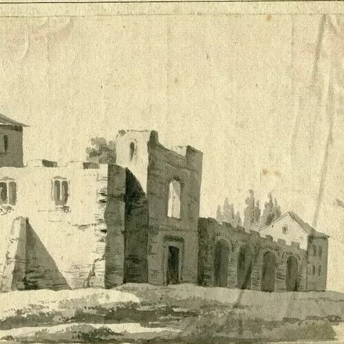 19th century Ruined Building, Architecture Drawing Antique Ink Original - 6