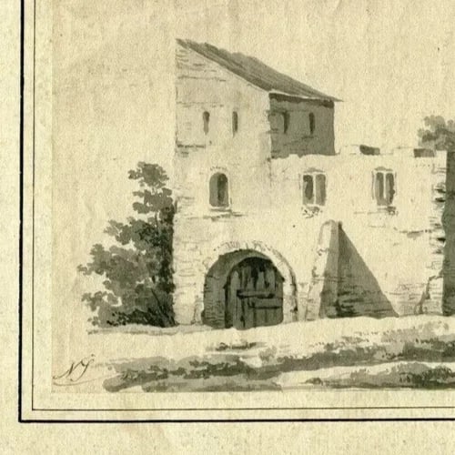 19th century Ruined Building, Architecture Drawing Antique Ink Original - 8