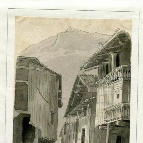 Landscape Cerdon en Bugey, Chalets Drawing Antique Ink Original 1845 - 4