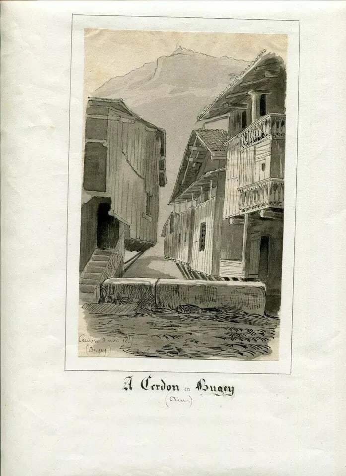 Landscape Cerdon en Bugey, Chalets Drawing Antique Ink Original 1845 - 7