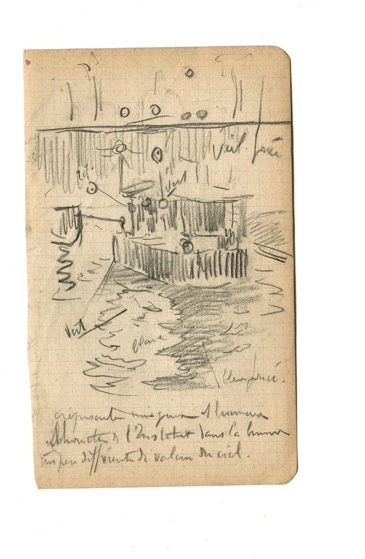 Vintage Pencil Original Drawing Boat, River, Sketch, Artwork - 7