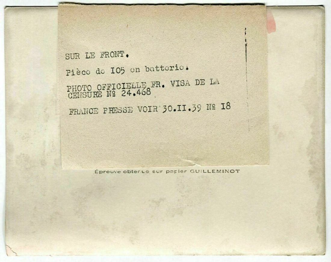 Vintage Photograph France Presse - Piece de I05 sur Batterie au front WWII 1939 - 8