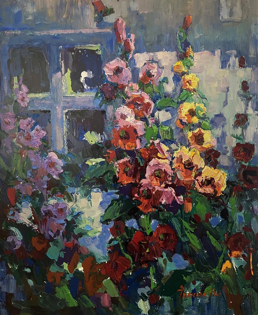 Oil painting Blooming Garden Oksana Ivanyuk: Title: Oil painting Blooming Garden Oksana Ivanyuk Description: Kalen 1623 The oil painting on Canvas titled "Blooming Garden" captures the essence of a vibrant, life-filled corner of a countryside dw