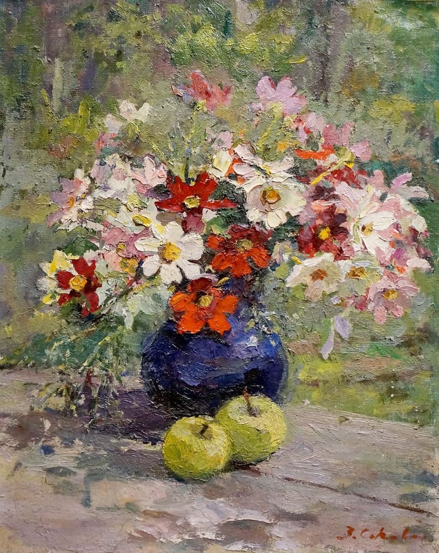 Oil painting Bouquet of flowers with apples Sokolova Zinaida Ivanovna: Title: Oil painting Bouquet of flowers with apples Sokolova Zinaida Ivanovna Description: Verne 235 *** ABOUT THIS PAINTING *** * TITLE: "Bouquet of flowers with apples" * ARTIST: Sokolova Zinaida