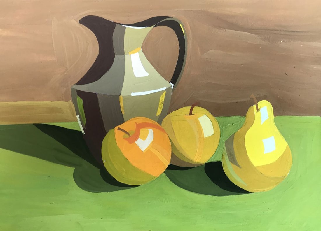 Gouache painting Apples and pears on the table Unknown artist (1 of 11)