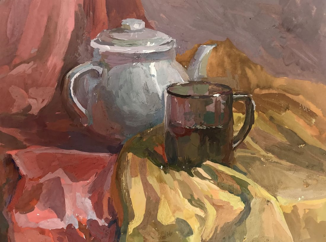 Gouache painting Brewed tea Unknown artist (1 of 11)