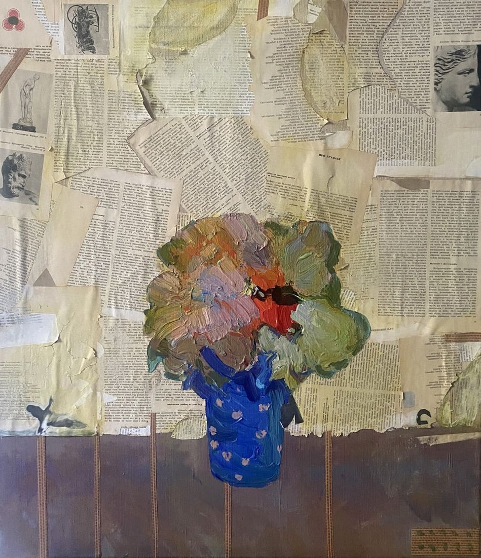 Oil painting Flowers in a blue vase Samchuk Vasily Alexandrovich (1 of 9)