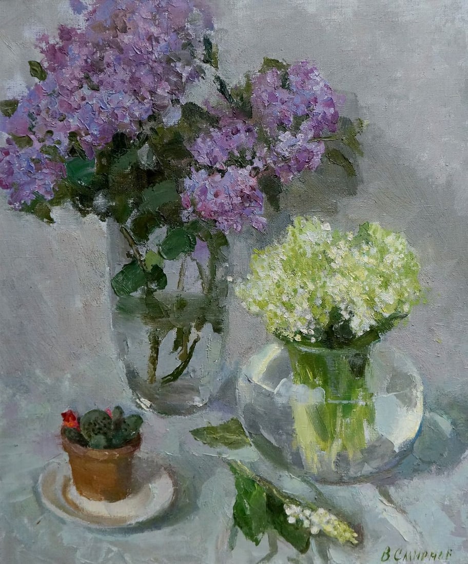 Oil painting Flowers Smirnov Valentin Sergeevich: Title: Oil painting Flowers Smirnov Valentin Sergeevich Description: Vern 1127 *** ABOUT THIS PAINTING *** * TITLE: "Flowers" * ARTIST: Smirnov Valentin Sergeevich * SIZE: 60x50 cm/'23.62x19.68 inches