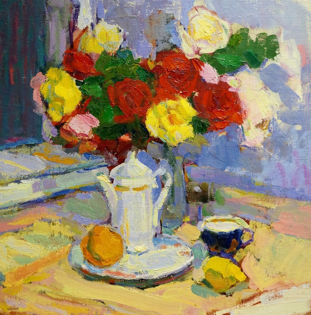 Oil painting Flowers Zaborovsky Leonid Alexandrovich: Title: Oil painting Flowers Zaborovsky Leonid Alexandrovich Description: Vern 1134 *** ABOUT THIS PAINTING *** * TITLE: "Flowers" * ARTIST: Zaborovsky Leonid Alexandrovich * SIZE: 60x60 cm/'23.62x23.6