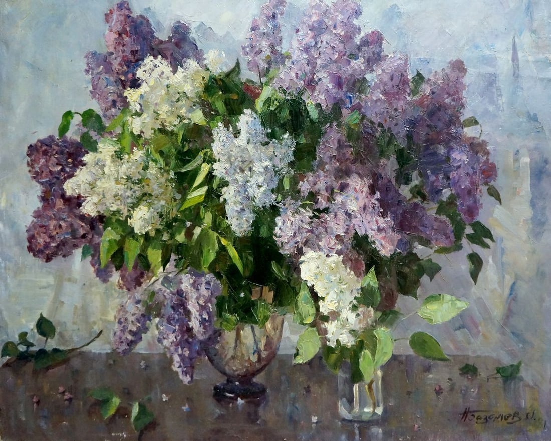 Oil painting Lilac Bazylev Nikolay Ivanovich: Title: Oil painting Lilac Bazylev Nikolay Ivanovich Description: Vern 1151 *** ABOUT THIS PAINTING *** * TITLE: "Lilac" * ARTIST: Bazylev Nikolay Ivanovich * SIZE: 80x99 cm/'31.49x38.97 inches' * MEDI