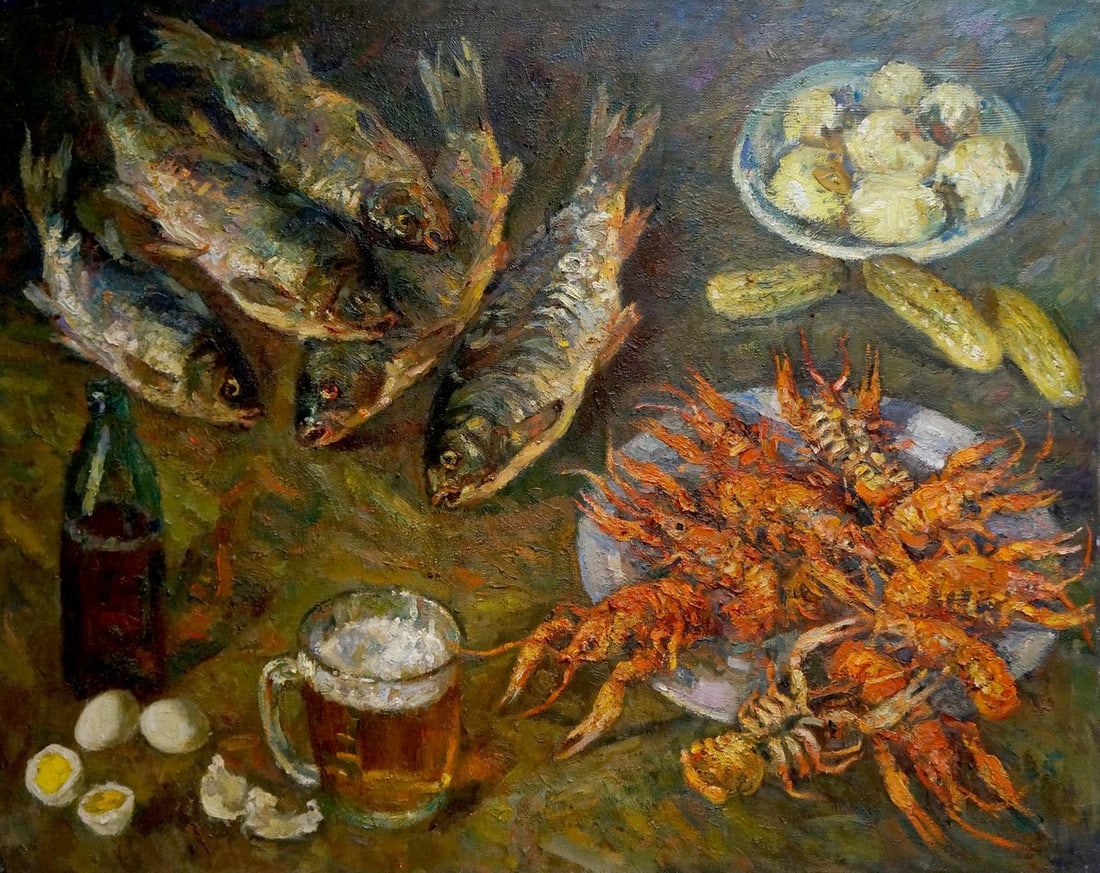 Oil painting Still life with fish Pinkhosovich Boris Anisimovich (1 of 8)