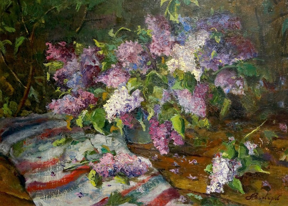 Oil painting Lilac Anatoly Varvarov: Title: Oil painting Lilac Anatoly Varvarov Description: Vern 1209 *** ABOUT THIS PAINTING *** * TITLE: "Lilac" * ARTIST: Anatoly Varvarov * SIZE: 98x68 cm/'38.58x26.77 inches' * MEDIUM: oil, canvas *