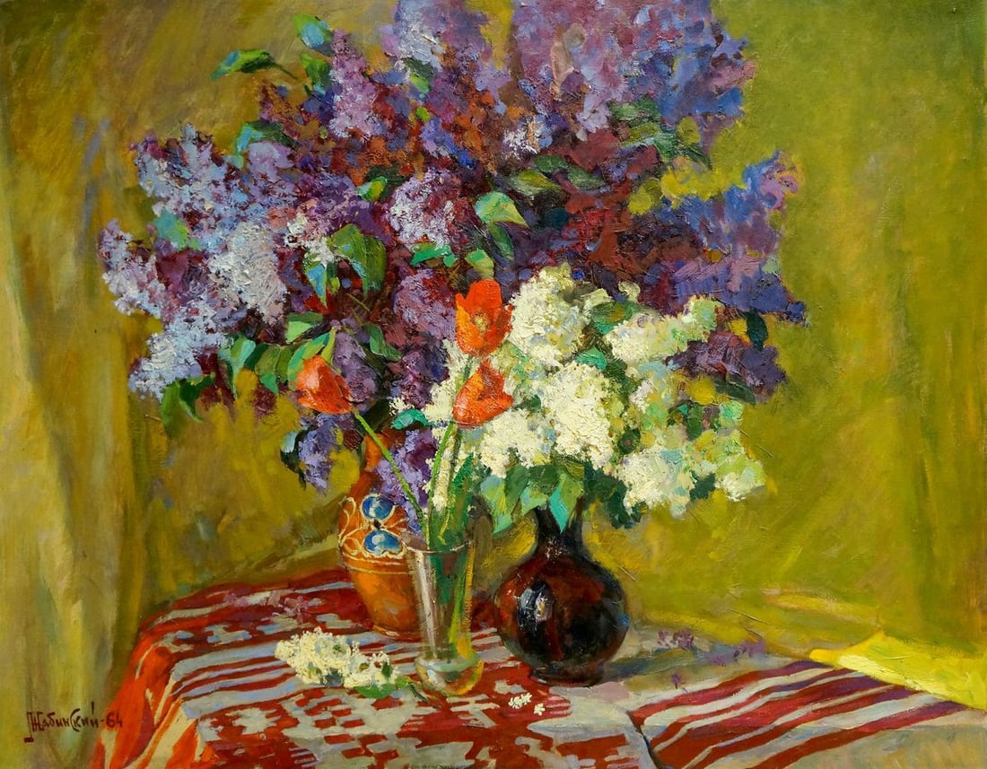 Oil painting Flowers Zhabinsky Leonid Andreevich: Title: Oil painting Flowers Zhabinsky Leonid Andreevich Description: Vern 1210 *** ABOUT THIS PAINTING *** * TITLE: "Flowers" * ARTIST: Zhabinsky Leonid Andreevich * SIZE: 75x95 cm/'29.52x37.40 inches