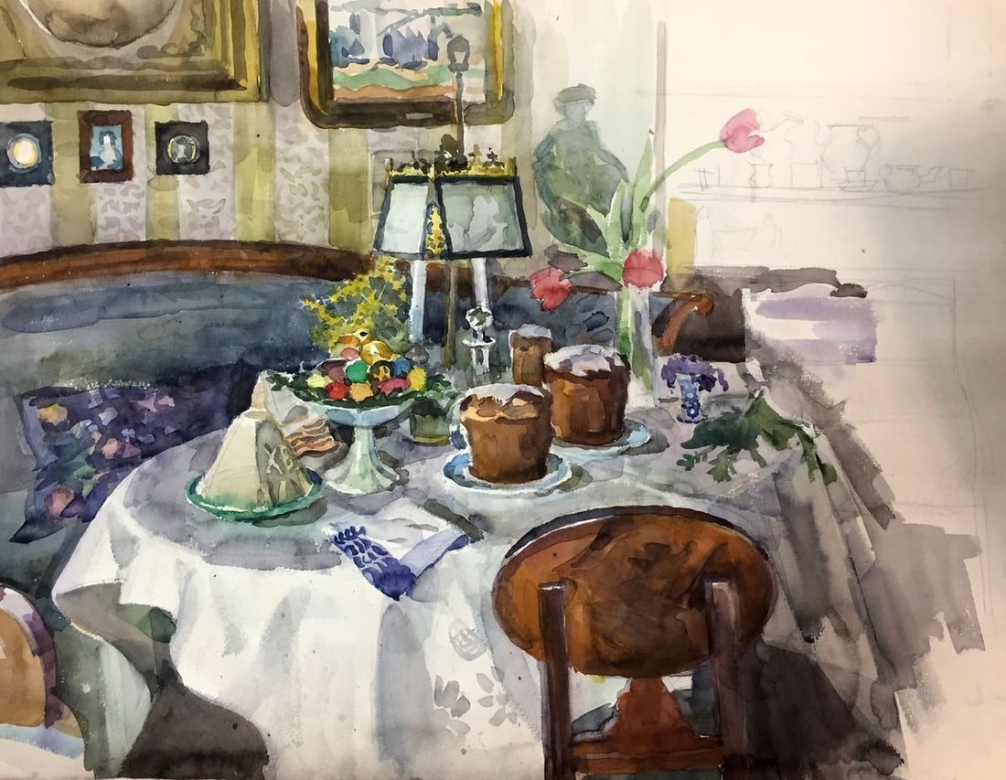 Watercolor painting Easter table Kryzhanivskyi Viktor Vladimirovich (1 of 7)
