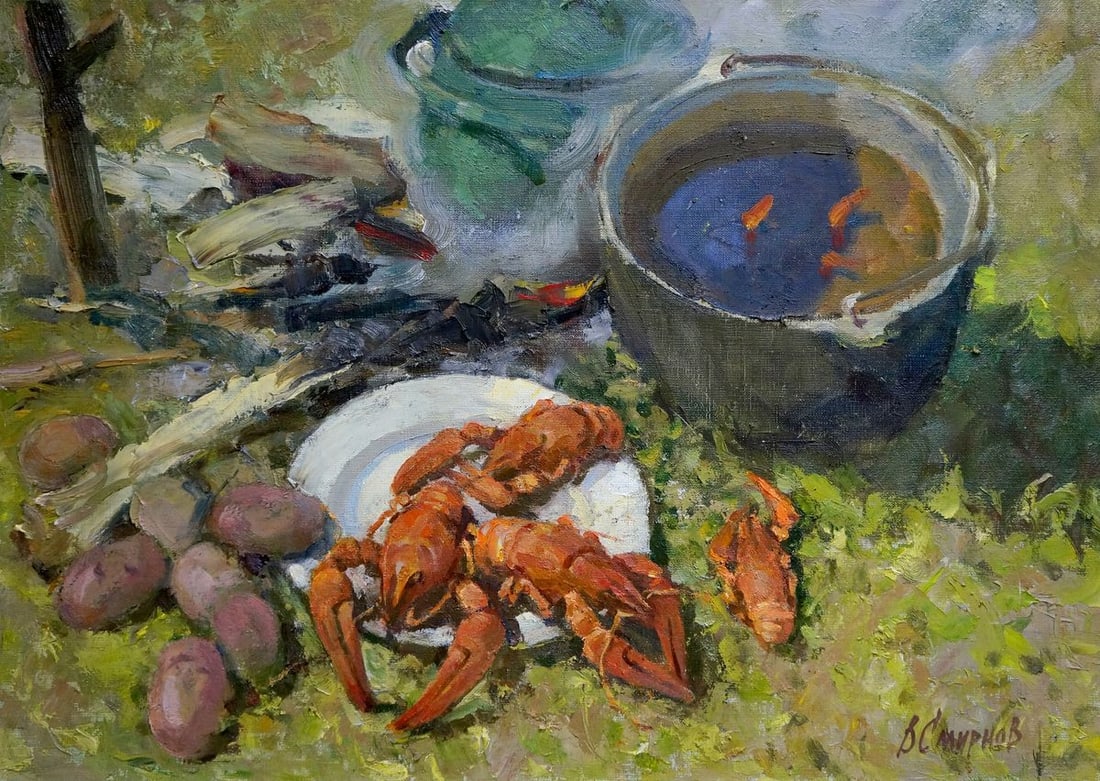 Oil painting Cooking Smirnov Valentin Sergeevic: Title: Oil painting Cooking Smirnov Valentin Sergeevic Description: Vern 1038 *** ABOUT THIS PAINTING *** * TITLE: "Cooking" * ARTIST: Smirnov Valentin Sergeevich * SIZE: 50x70 cm/'19.68x27.55 inches'