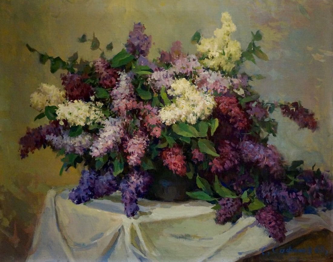 Oil painting Lilac Safonov Sergey Dmitrievich: Title: Oil painting Lilac Safonov Sergey Dmitrievich Description: Vern 1053 *** ABOUT THIS PAINTING *** * TITLE: "Lilac" * ARTIST: Safonov Sergey Dmitrievich * SIZE: 80x100 cm/'31.49x39.37 inches' * M