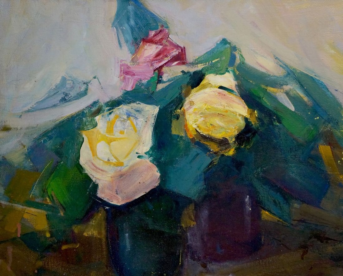 Oil painting Flowers Zaborovsky Leonid Alexandrovich: Title: Oil painting Flowers Zaborovsky Leonid Alexandrovich Description: Vern 1085 *** ABOUT THIS PAINTING *** * TITLE: "Flowers" * ARTIST: Zaborovsky Leonid Alexandrovich * SIZE: 46x57 cm/'18.11x22.4