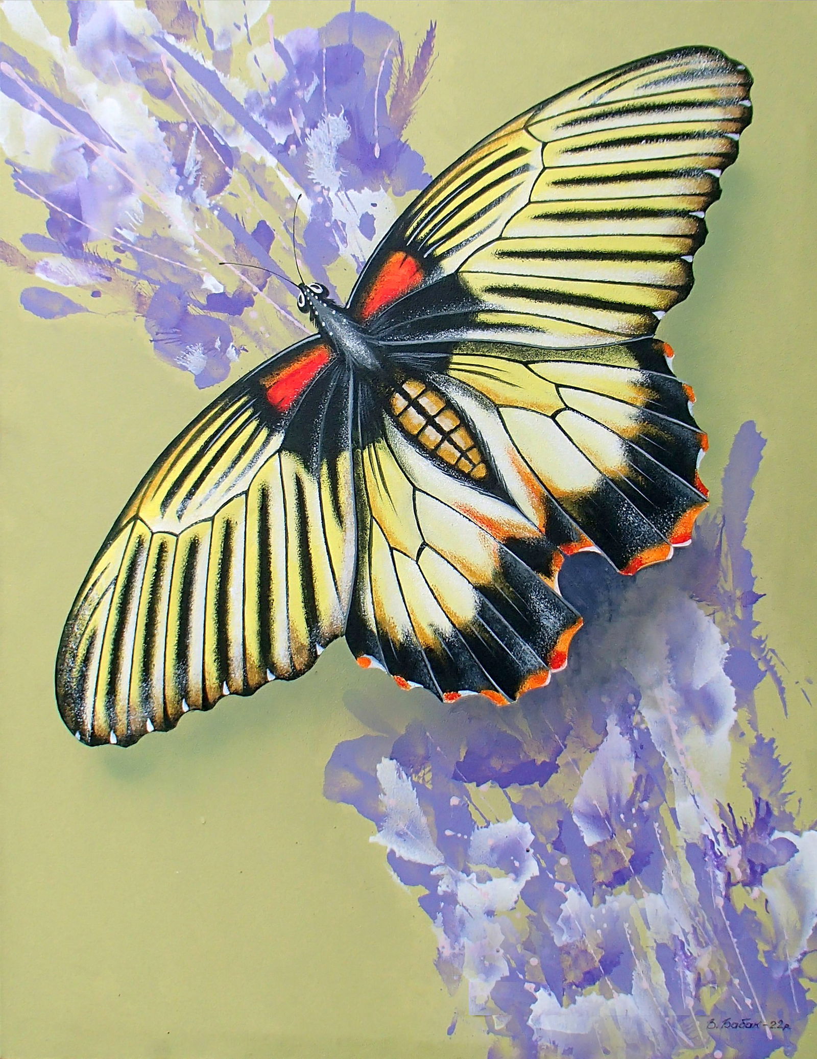 Acrylic painting Flight of a yellow butterfly Victor Babak (1 of 5)