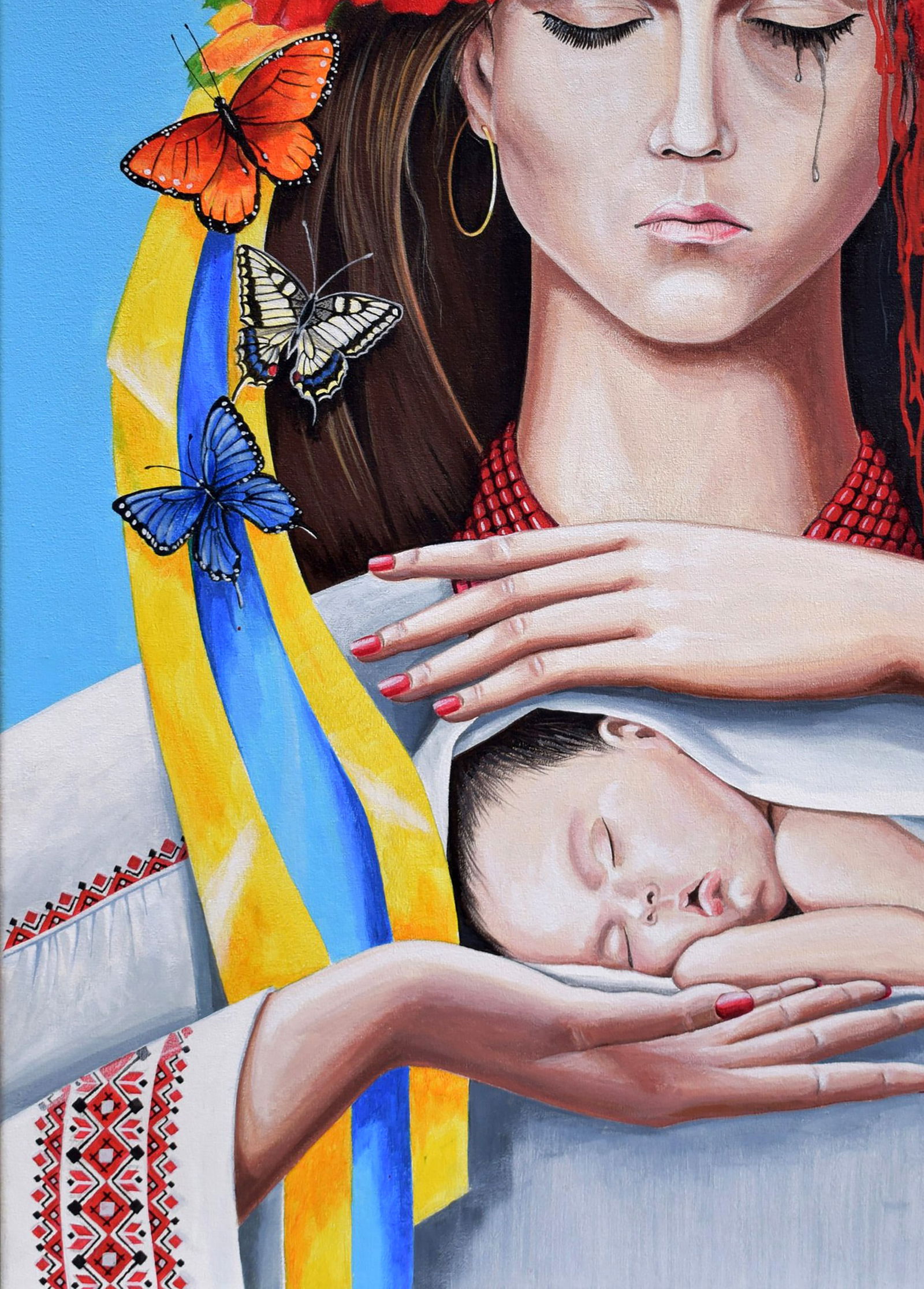 Acrylic painting Mom's portrait Victor Babak - 4