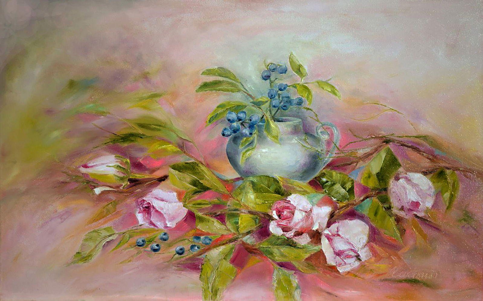 Oil painting A gift of morning roses Halyna Babak (1 of 5)