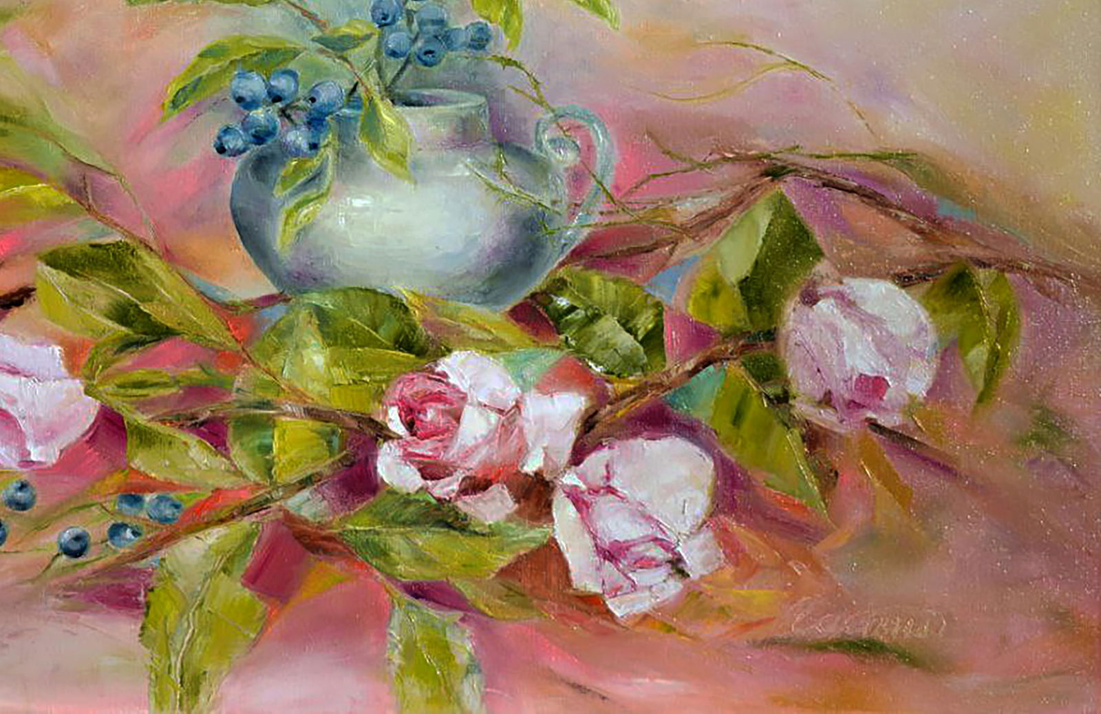Oil painting A gift of morning roses Halyna Babak - 5