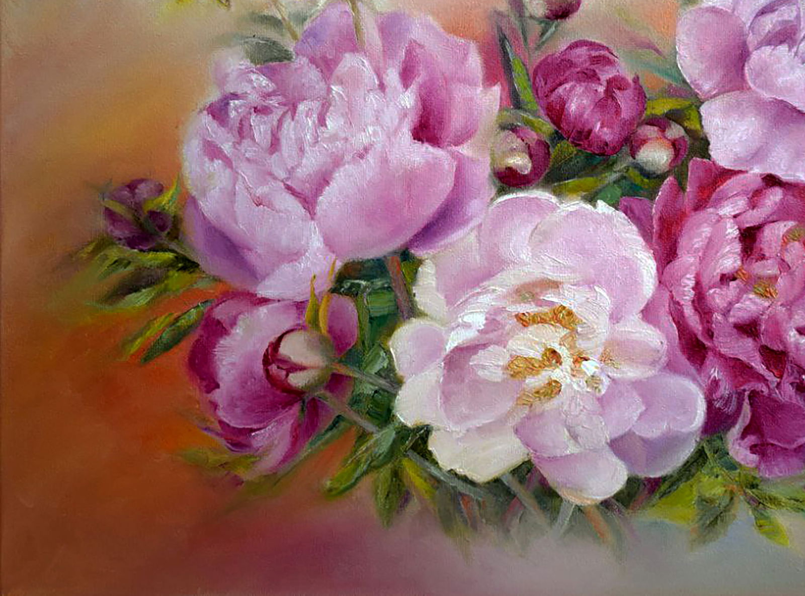 Oil painting Bouquet of peony Halyna Babak - 4