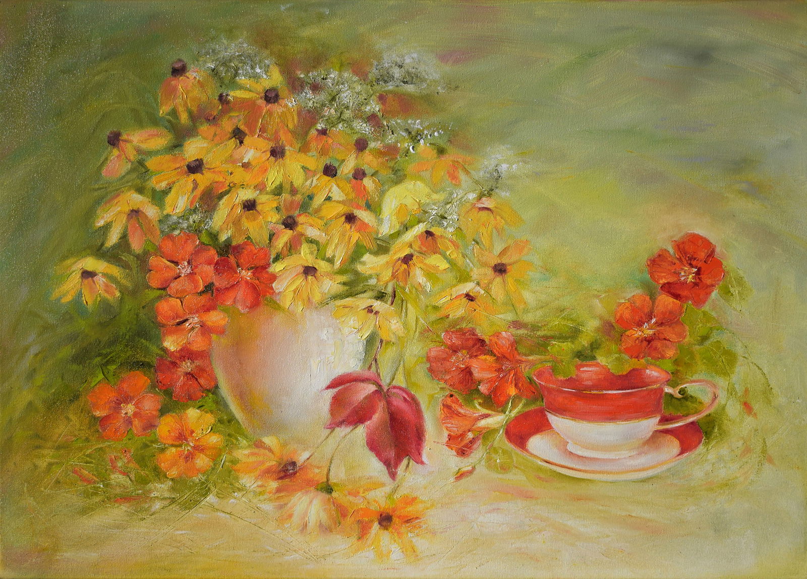 Oil painting Summer mood of flowers Halyna Babak