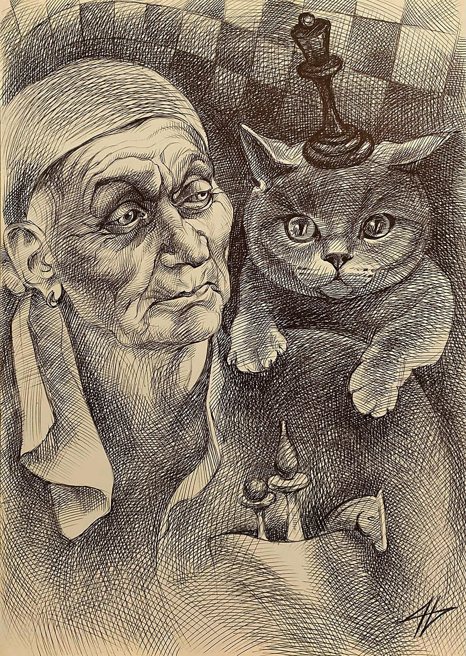 Pen painting Young chess player Natalia Bulat: Title: Pen painting Young chess player Natalia Bulat Description: 72BUL Painter: Natalia Bulat Size: paper A4 Components: pen, paper Original painting CONDITION: excellent ARTIST: She was born in the