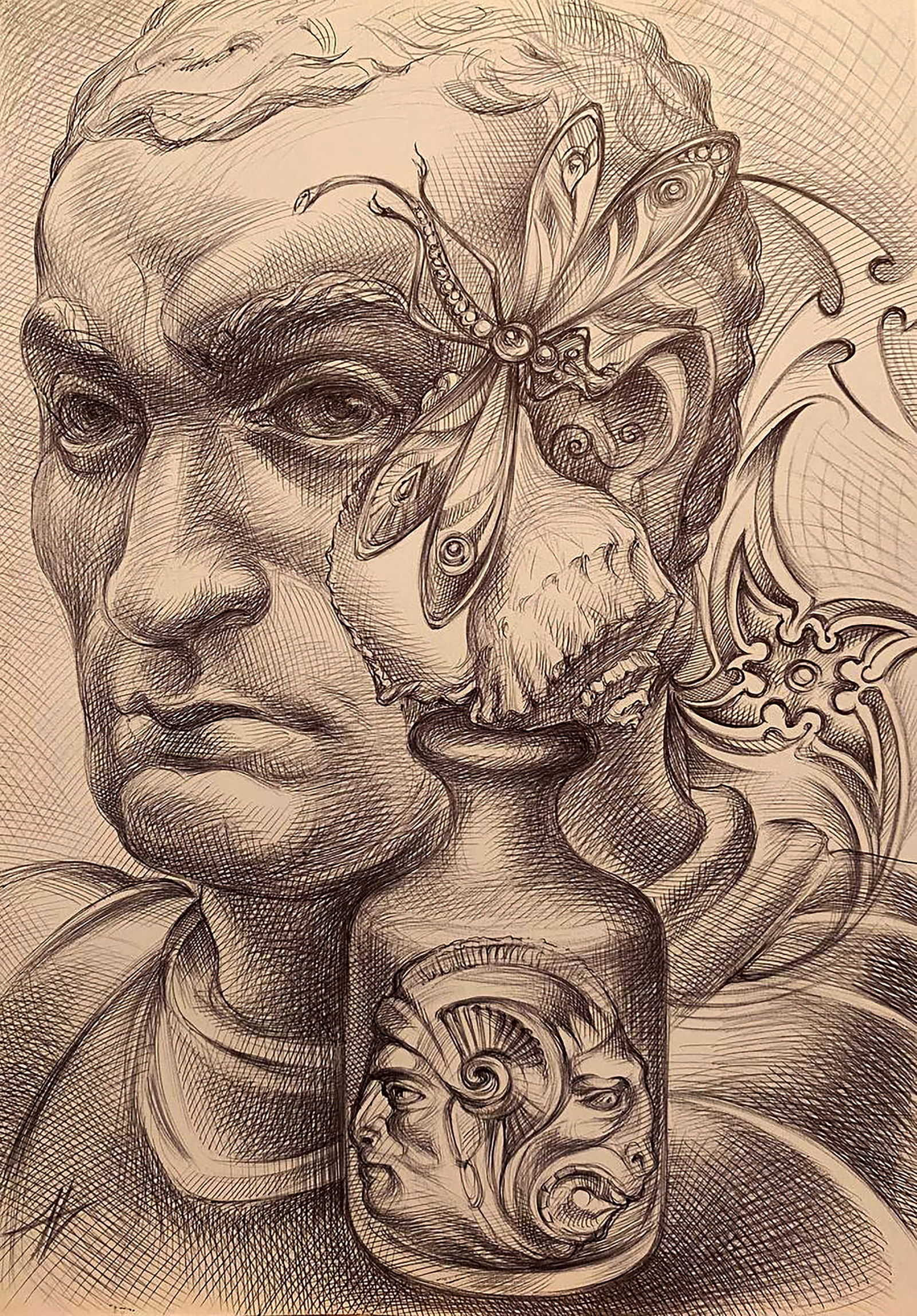 Pen painting Thoughtful look Natalia Bulat (1 of 5)