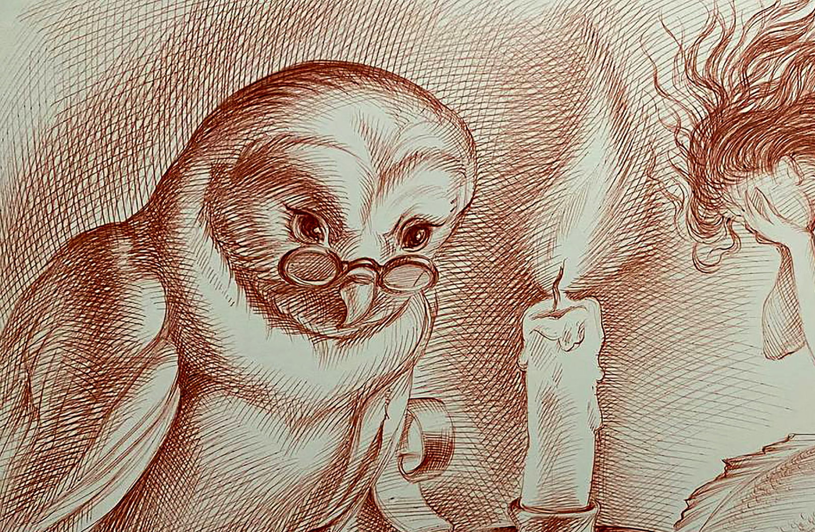 Pen painting Reading Wisdom Natalia Bulat - 2