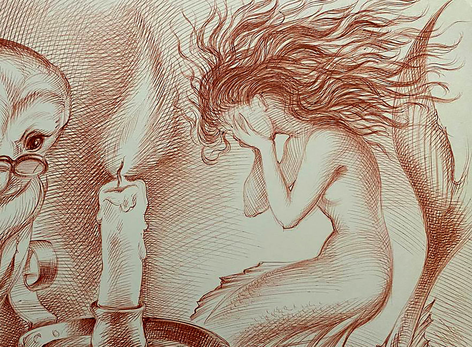 Pen painting Reading Wisdom Natalia Bulat - 3