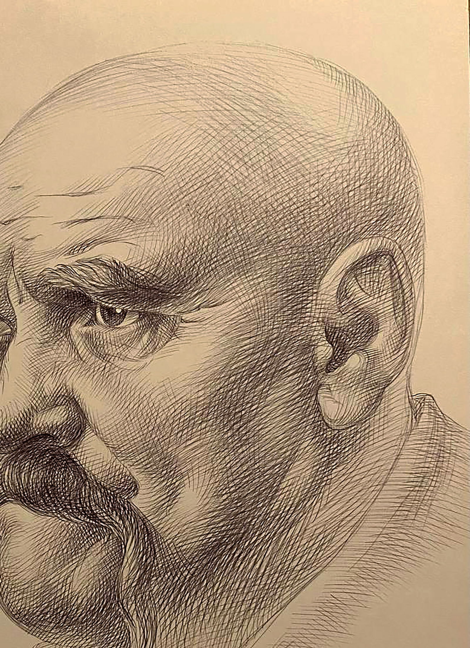 Pen painting Portrait of a man with a moustache Natalia Bulat - 3