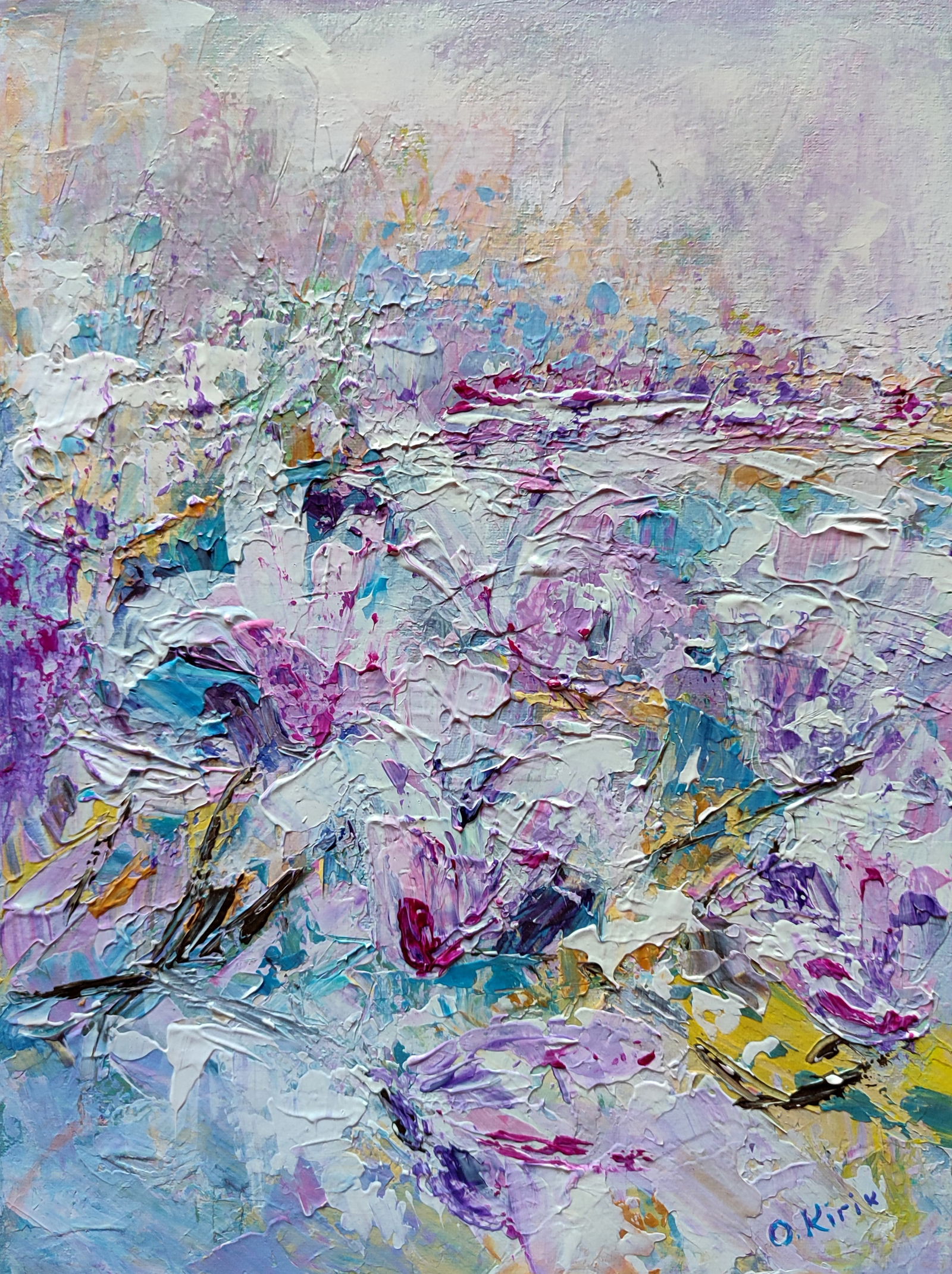 Acrylic painting Magic magnolia in the field Olena Kirik: Title: Acrylic painting Magic magnolia in the field Olena Kirik Description: 24KIRIK Painter: Olena Kirik Size: 40x30 cm/15.74x11.81 inches Components: acrylic, canvas Original painting CONDITION: